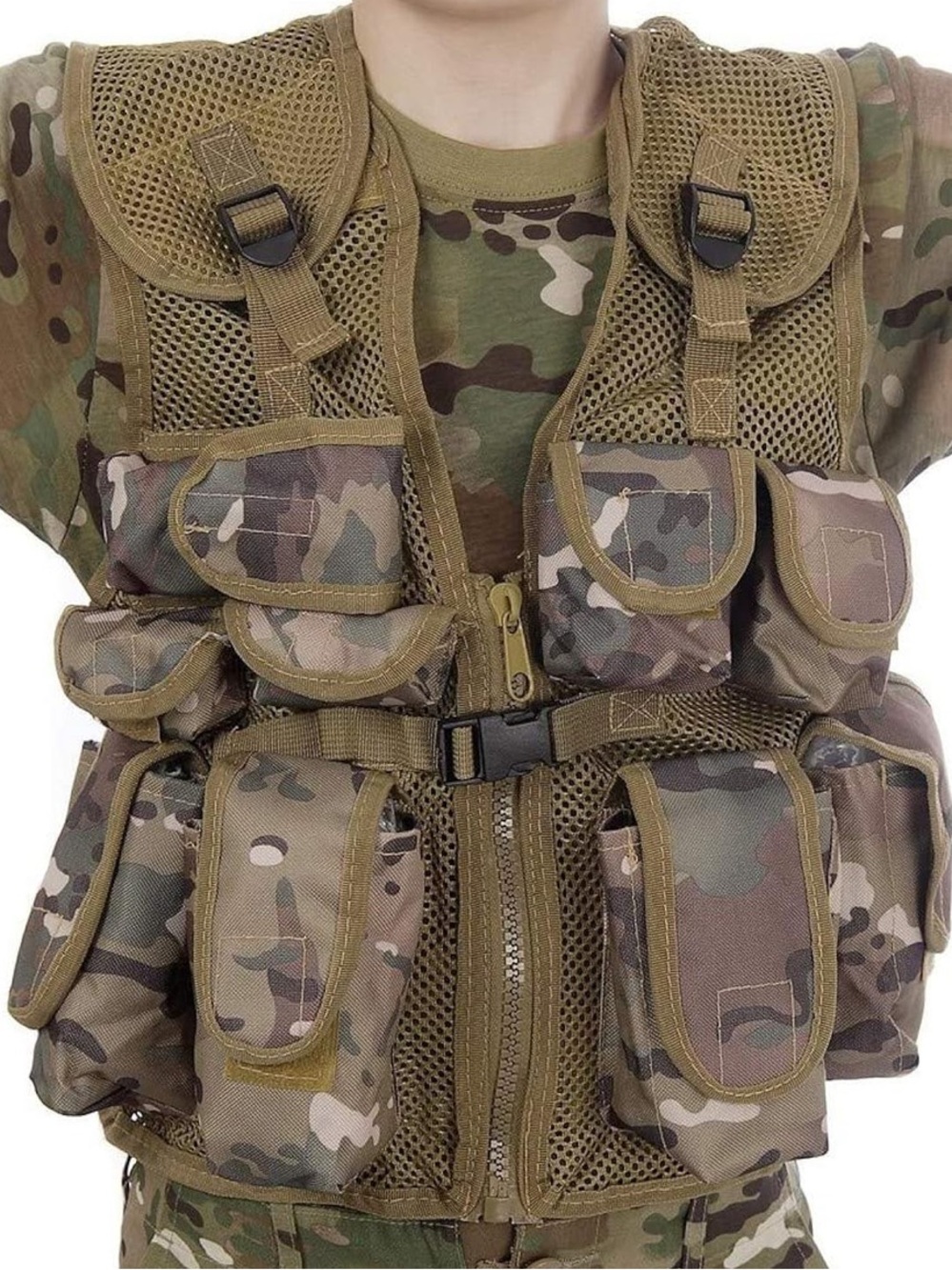 Youth Camo Tactical Vest Camouflage Utility Assault Fishing Hunting Nerf Wars